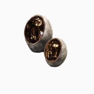 Kaarscups in Steenlook met Gouden Binnenzijde (Set van 2)