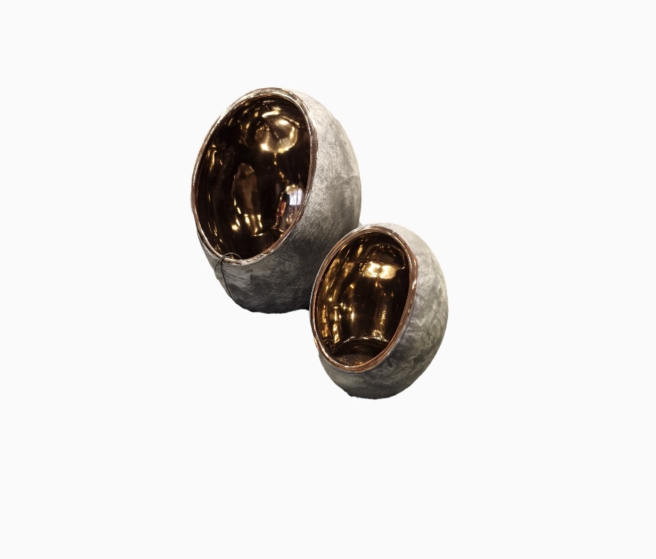 Kaarscups in Steenlook met Gouden Binnenzijde (Set van 2)